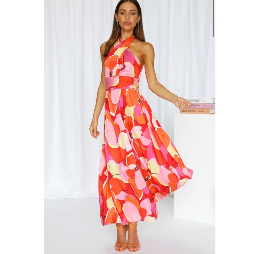 Vibrant Floral Maxi Dress - Pink and Orange